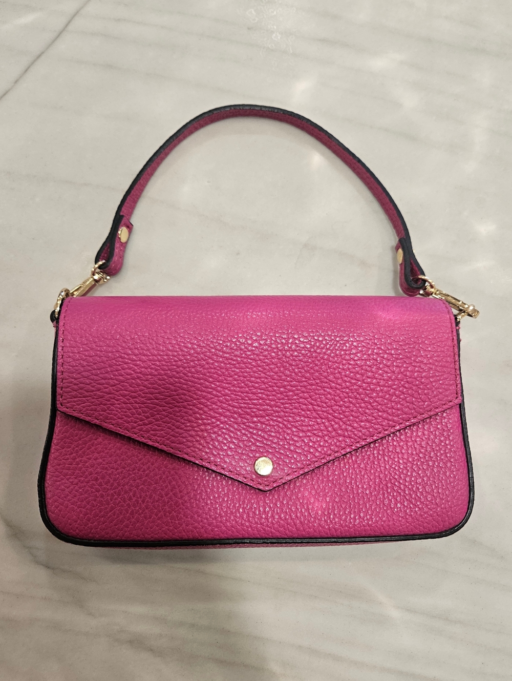 Made In ITALY Hot Pink Pebbled Leather Shoulder Bag with Top Handle